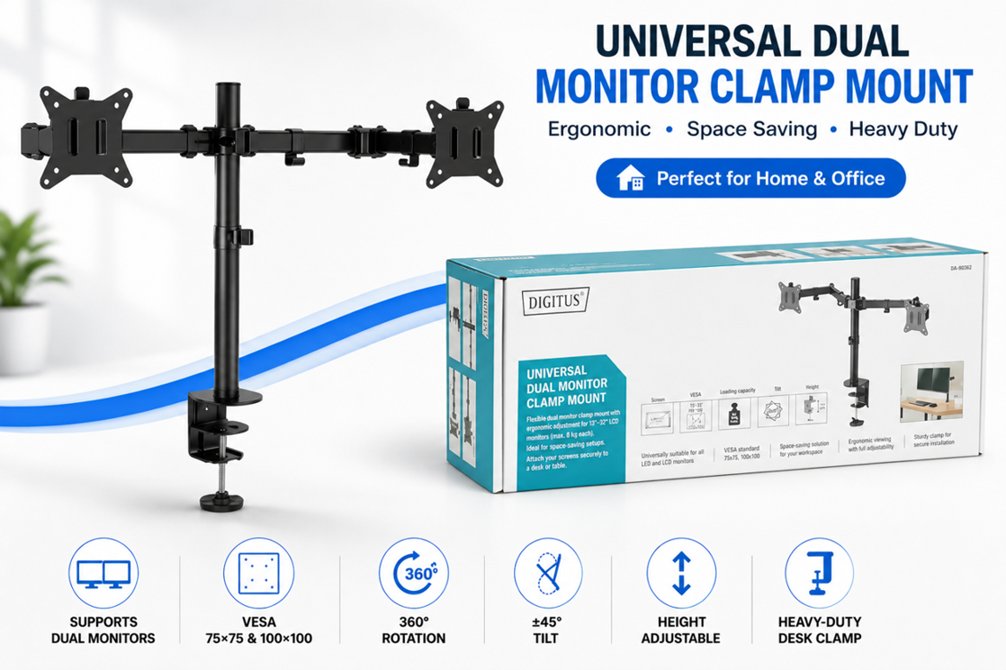 Universal Dual Monitor Clamp Mount