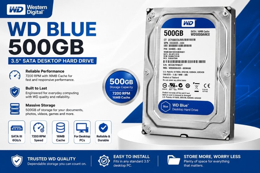 Refurbished WD Blue 500GB Desktop Hard Drive 