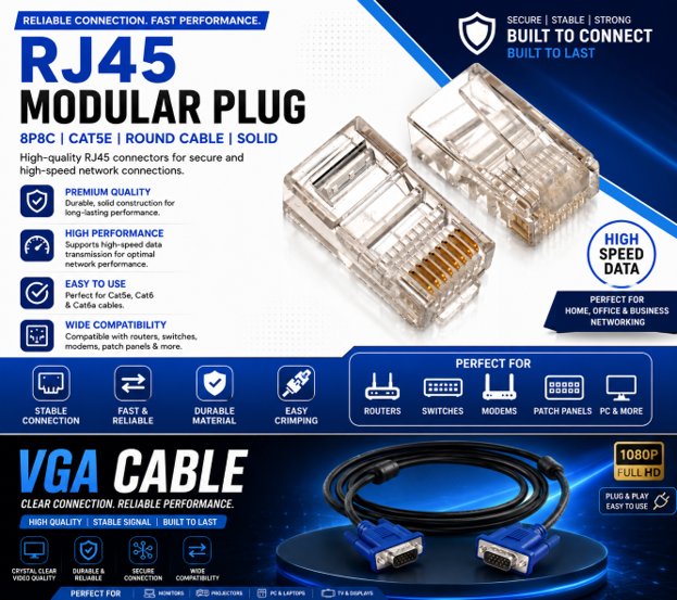Modular Plug, RJ45, 8p8c, CAT5E, Round Cable, Solid     